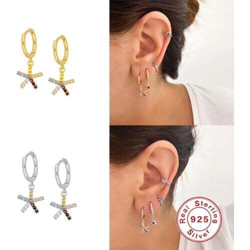 Aide INS Style Cubic Zircon Star Hoop Earrings Charms For Women Girls Genuine 925 Sterling Silver Pendientes Oorbellen 1Pair