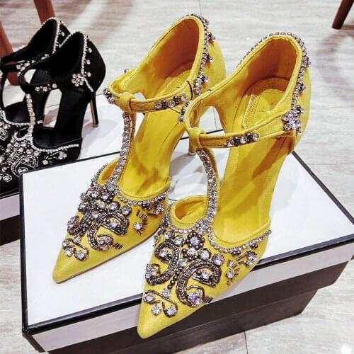 Autumn new style rhinestone suede stiletto high heels sexy shallow mouth banquet dress crystal pointed toe all-match female sand