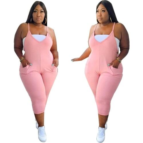 2021 Summer Woman Pink Casual Pocket Sleeveless Plus Size Jumpsuits One Piece Rompers Nightclub Elegant Playsuit XL~5XL