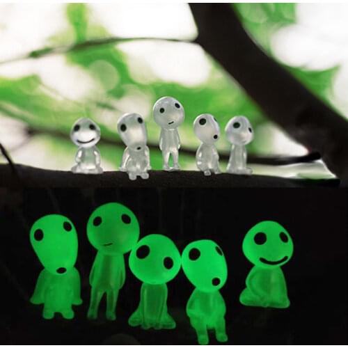 10pcs Princess Mononoke Kodama Ghibli Anime Figure Spirit Elf Resin Glow In Dark Colllectible Dolls Cartoon Miniature Model Toys