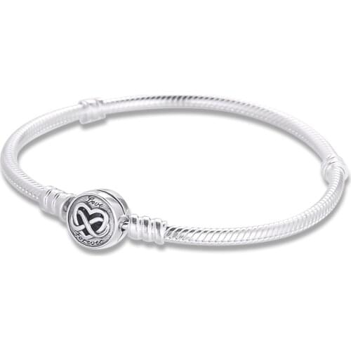 100% 925 Sterling Silver Moments Heart Infinity Clasp Snake Chain Bracelets for Women Fine Jewelry Bracelets & Bangles 2021 New