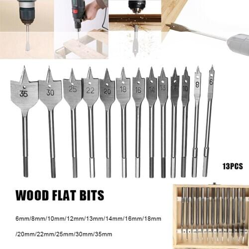 13pcs 154mm Wood Drill Bit Flat Spade Drill Bits Set Hex Shank Bit Metal Woodworking Drill Power Tool Accessory For Hole Punch