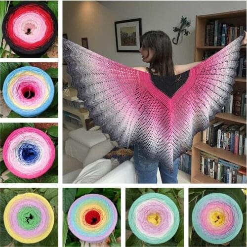 300g Natural 100% organic cotton thread rainbow gradient color summer and autumn DIY hand-knitted crochet lace skirt shawl scarf