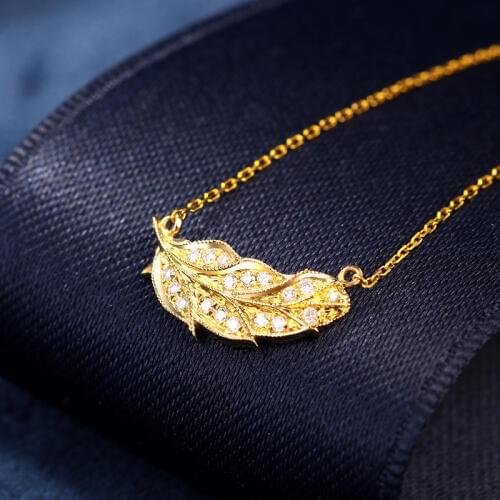Aazuo 18K Jewelry Yellow Gold Real Diamonds Fashion Leaf Necklace With Chain Gift For Women Engagement Wedding Party Au750