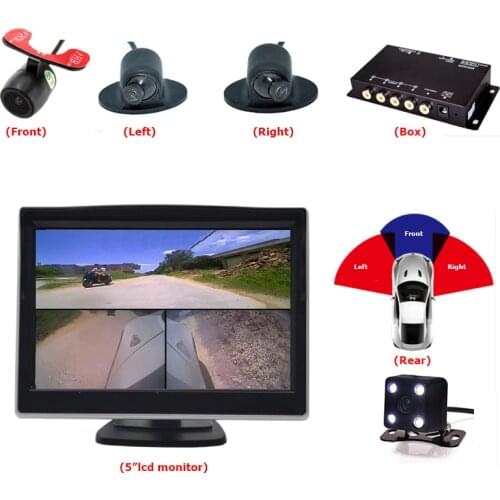 Car 4-Way Composite RCA Video Splitter Distribution Support car front/side/rear view cameras & 5" LCD Parking Monitor kit