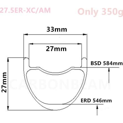 [CB27.5XC33SL] Symmetric 350g 33mm Width 27mm depth 27.5er Carbon rim Mountain Bike wheel Tubeless XC 27.5er carbon mtb rims