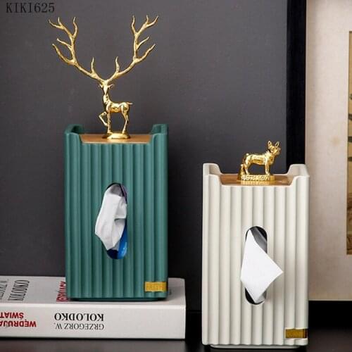 Golden Elk Tissue Storage Box Seat Type Removable Tissue Container Desktop Decoration Luxury Metal Animal Tissue Box Home Decor