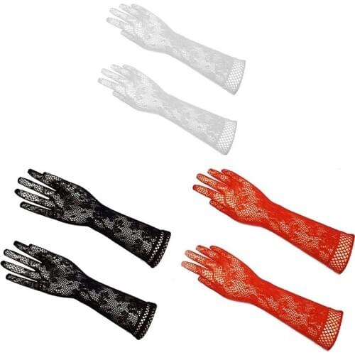 Lace Solid Colors Women Gloves Girl Elastic Hip-hop Super Long Mitten Transparent Lace Cutout High Stretch Gloves Party Guantes