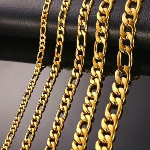 LETAPI New Fashion Stylish Figaro Link Chain Necklaces for Men Gold Color Stainless Steel Hip Hop Male Colar Jewelry
