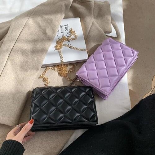 Fashion PU Leather Messenger Bag Women Lattice Pattern Shoulder Crossbody Purse Casual Solid Color Square Travel Chain Handbags