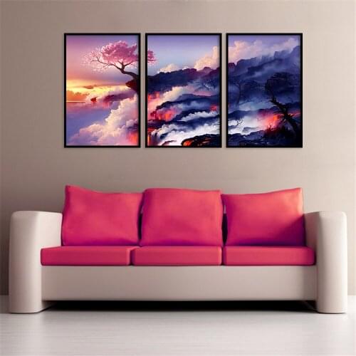 Print Set Of 3 Cherry Tree in Volcanoes Canvas Prints No Frame Modern Wall Art Paintings Artwork for Room Wall Art Wall Painting