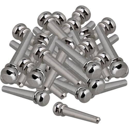 Yibuy Chrome Brass Slotted Bridge Pins End Pins Set for Acoustic Guitar Replacement Pack of 120