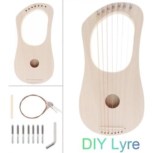 7 Strings Lyre Harp DIY Kit Solid Basswood String Instrument Handwork Painting Assembly for Amateur Beginner Kid Children Fun