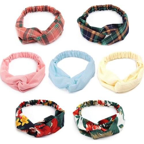 Q Women Hair Band Summer Bezel Boho Solid Color Fabric Twisted Elastic Hairband Beach Vacation Plaid Headband Turban Headwear