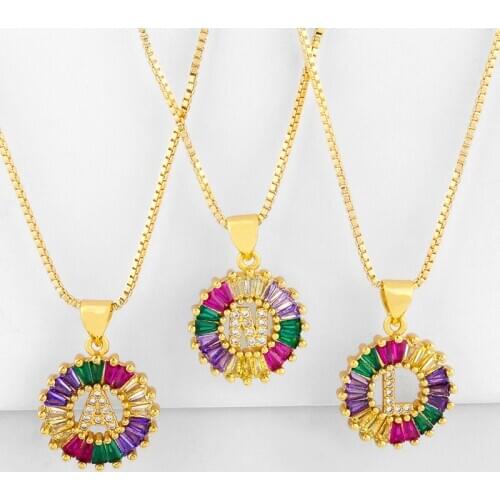 Luxury 26 Letters CZ Zirconia Pendant Necklace for Women Men Rainbow Initials Name Necklace Fashion Party Wedding Jewelry