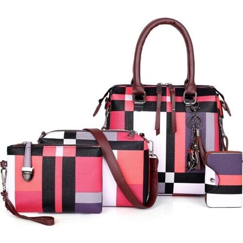 Luxury Handbags Plaid PU Leather Women Bags Designer 2020 Tassel Purses And Handbags Set 4 Pieces Bags Female Bolsa Feminina