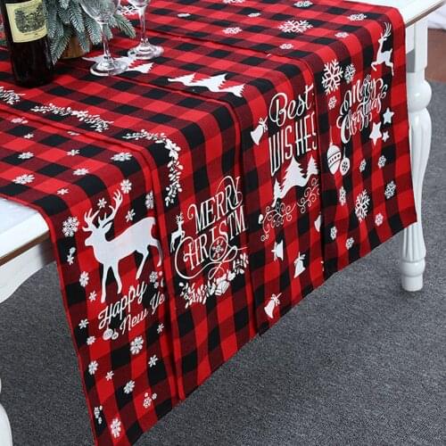 Christmas Table Cloth 4 Styles Plaid Letter Rattan Print Rectangular Table Cover Decorative Mat for Home Restaurant 180*31cm