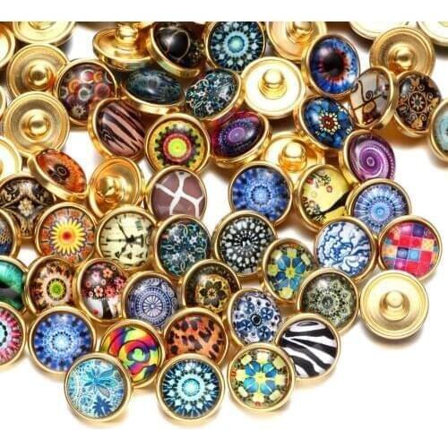 RoyalBeier 20pcs Gold Color 12mm Snap Button Jewelry Random Sent Copper Glass Charms Fit Snap Button Earrings Bracelets