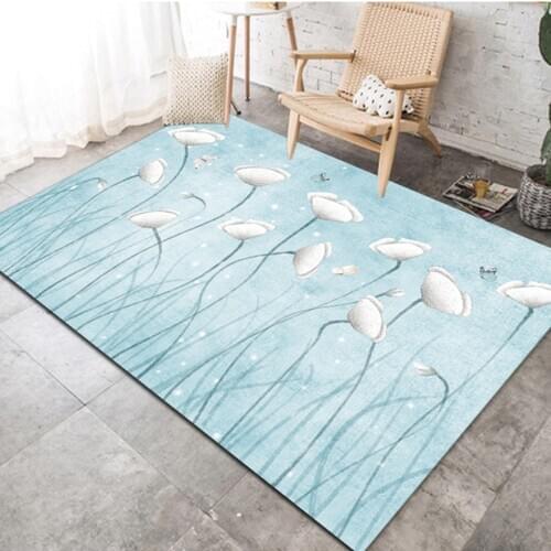 Nordic White Flower Light Blue Carpet For Living Room Kids Room Mat Floral Rug For Bedroom Kitchen Rugs Room Decor