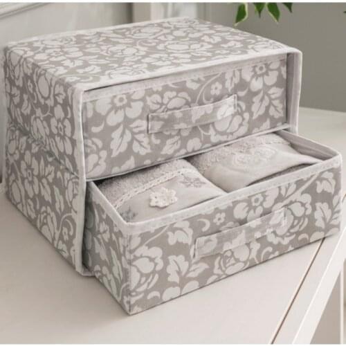 Storage Box With Lid Foldable 2 Drawer 30X24X24cm Storage Box Lid Organizer Container Sundries Baskets Placement Multi-Function