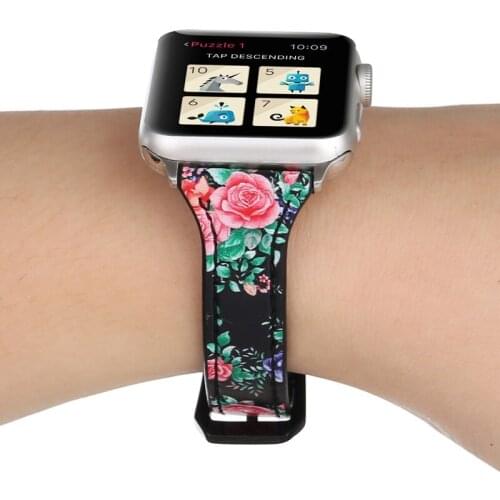 For apple watch band 42mm Floral Leather Replacement Strap for iwatch Band Series 38MM 40MM 44MM 2021 New Design Rose Flower