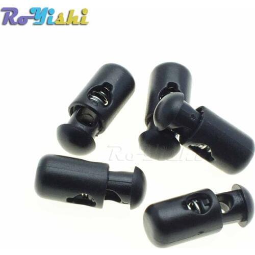 100pcs/pack Plastic Barrel Spring Cord Locks Stoppers Toggle Clips Black 21mm*8mm
