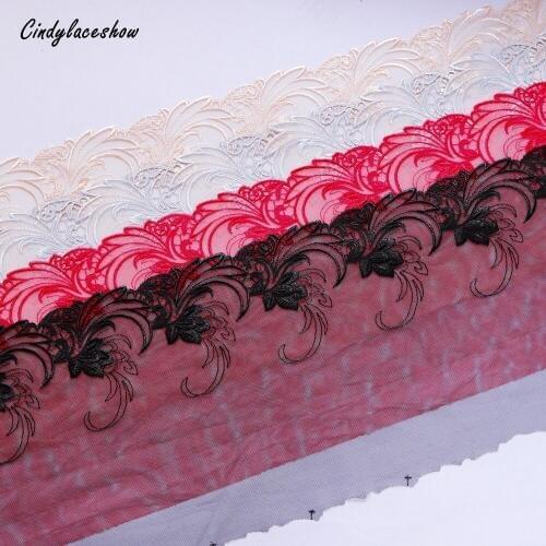 1 Meter 22 cm Width Vintage Embroidered Lace Trim Dress Sewing Mesh Lace Fabric Tulle Trims Clothing Accessories Gray Black Red
