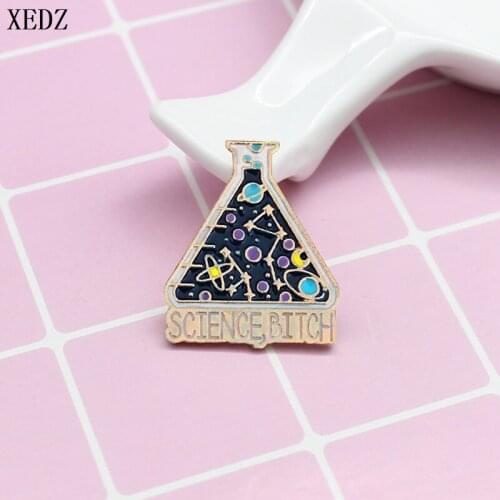 Cartoon Chemical Experiment"SCIENCE BITCH"Experimental Cup enamel Brooch Laboratory badge pins Jewelry fashion accessories gifts