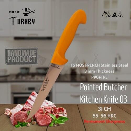 ATASAN Gold Series Pointed Butcher Kitchen Knife 03 Steak Meat Handmade High Quality Professional Stainless Steel Chefs Knives