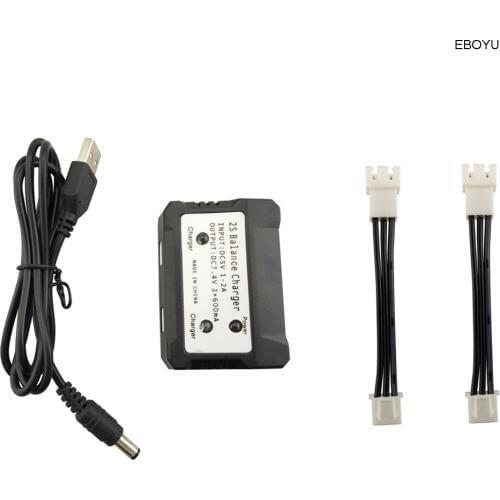 EBOYU 7.4V 1 to 2 Lipo Battery Balance Charger + 2pcs Charging Conversion lines for E511 E511S RC Quadcopter Drone Spare Parts