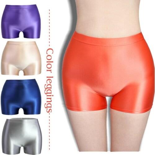 Women Sexy Glossy Leggings Opaque Wetlook Shiny Hotpants Stretch Satin Gym Brief Style Bottom Shorts Fitness Shorts