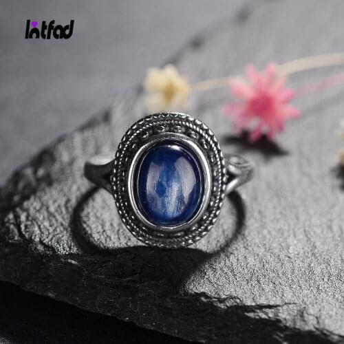 925 Sterling Silver Rings Natural Kyanite Rings for Women Vintage Gemstone Fine Jewelry Luxury Anniversary Birthday Gift