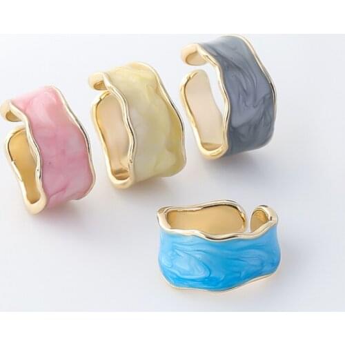 2021 New Geometry Irregular Colorful Enamel Dripping Oil Metal Width Ring for Women Girls Party Trendy Jewelry Gift