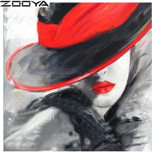ZOOYA Diamond Embroidery 5D DIY Diamond Painting Woman Red Hat Portrait Diamond Painting Cross Stitch Rhinestone Mosaic BK174