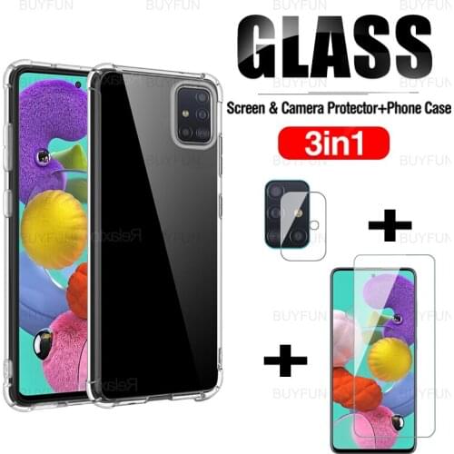 3in1 Transparent Anti-drop Silicone Case For Samsung Galaxy A51 6.5inch Tempered Glass Lens Film For samsung A51 A71 galax a 51