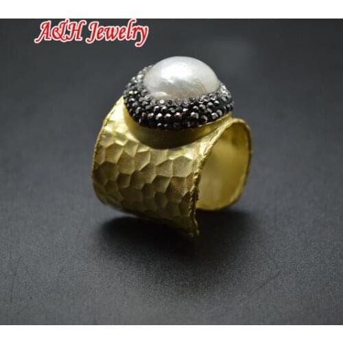 5pcs Gold Color New Arrival Fashion Women Finger Rings Wide Copper Adjustable Freshwater Pearl Ring