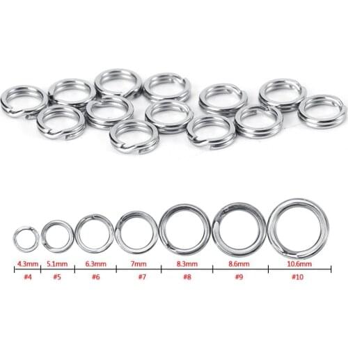 50pcs/100pcs Stainless Steel Fishing Split Rings for Crank Hard Bait Silver Double Loop Split Open Carp Tool Fishing Accessories