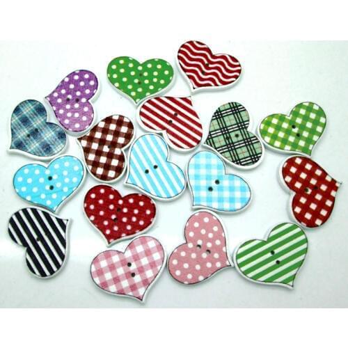 50pcs 20x19mm Mixed Nature Heart Stripe Pattern Wooden Buttons For Clothes Crafts Sewing Scrapbooking DIY Accessories
