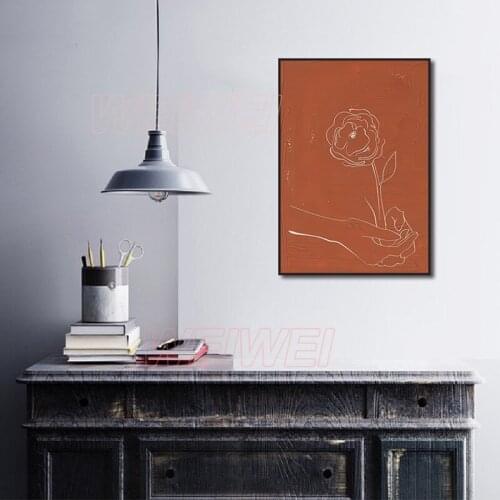 Stick Figure Abstract Painting for Bedroom White Hand Holding Flower Poster Living Room Decoration Canvas Hd Print
