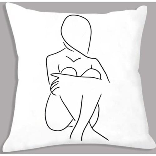 Abstract Line Girl Body Hand Minimalist White Cushion Cover Throw Pillow case Decorative Plush Cushion Case for Sofa Decor