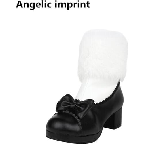 Angelic imprint mori girl Women winter warm Snow boots lady lolita ankle Boots woman princess sweet platform shoes bowtie 4.5cm