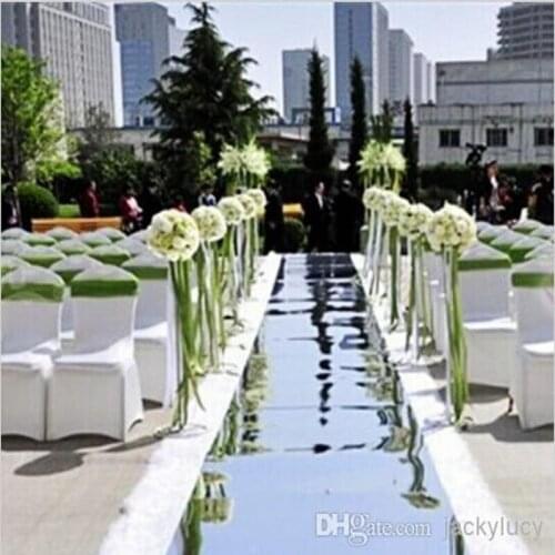 Free Shipping 39" Wide X 30m/lot Shine Silver Mirror Carpet Wedding Decoration Aisle Runner Shooting Props