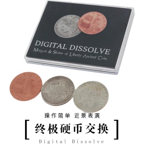 Digital Dissolve (Morgan & Statue of Liberty Ancient Coin) Mentalism Coin Magia Close Up Illusions Magic Tricks Gimmick Props