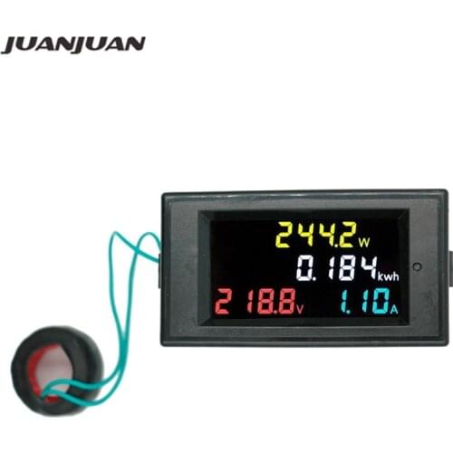 Color Screen Digital AC Voltmeter Ammeter 80~ 300V 100A Power Energy Meter Current voltage Monitor + CT Coil 40% off