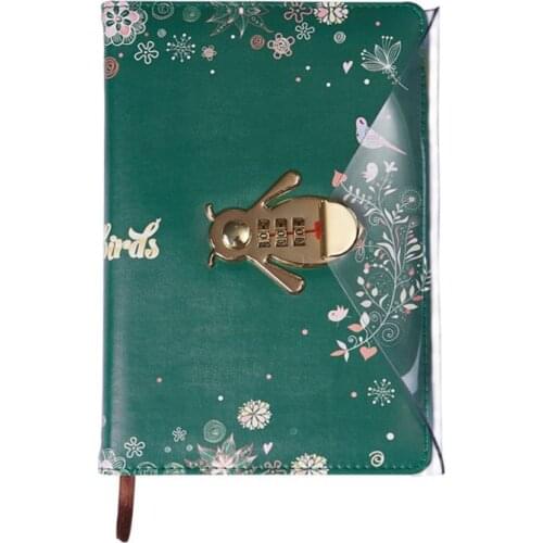Flower Notebook with Password Lock Leather Travel Sketching Diary Planner Notepad for business Writing G88D
