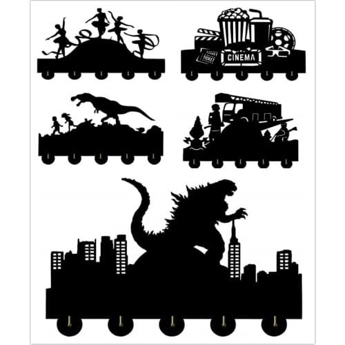 Home Theater Cinema Wooden Coat Rack Wall Mounted Decorative Hanger Heavy Duty Brass Clothes Hook 30cm 5 Hooks #001