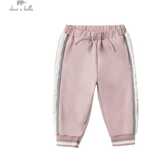 DKY17410 dave bella summer 5Y-13Y kids girls fashion striped pockets pants children boutique casual calf-length pants