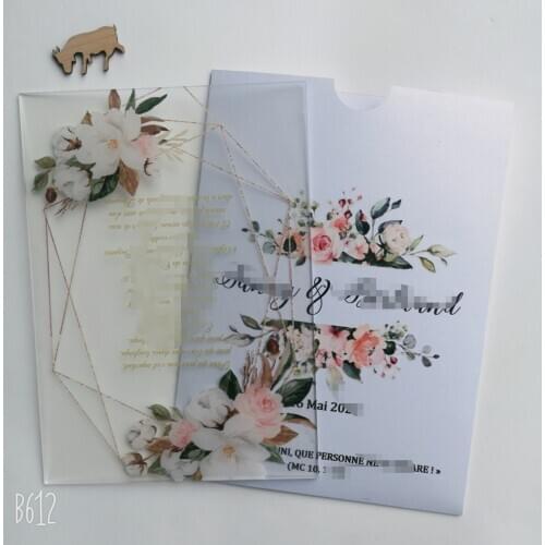 Transparent acrylic wedding invitations,birthday,menu card pocket envelope with print logo