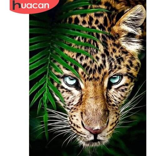 HUACAN Diamond Art Painting Leopard Animal Cross Stitch Diamond Embroidery Tiger Mosaic Home Decor Wall Stickers