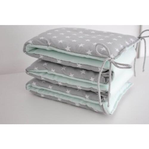Jaju Baby Handmade, Gray Ground White Star Mint Combine Crib Side Protection Special Size, Baby Barrier Set